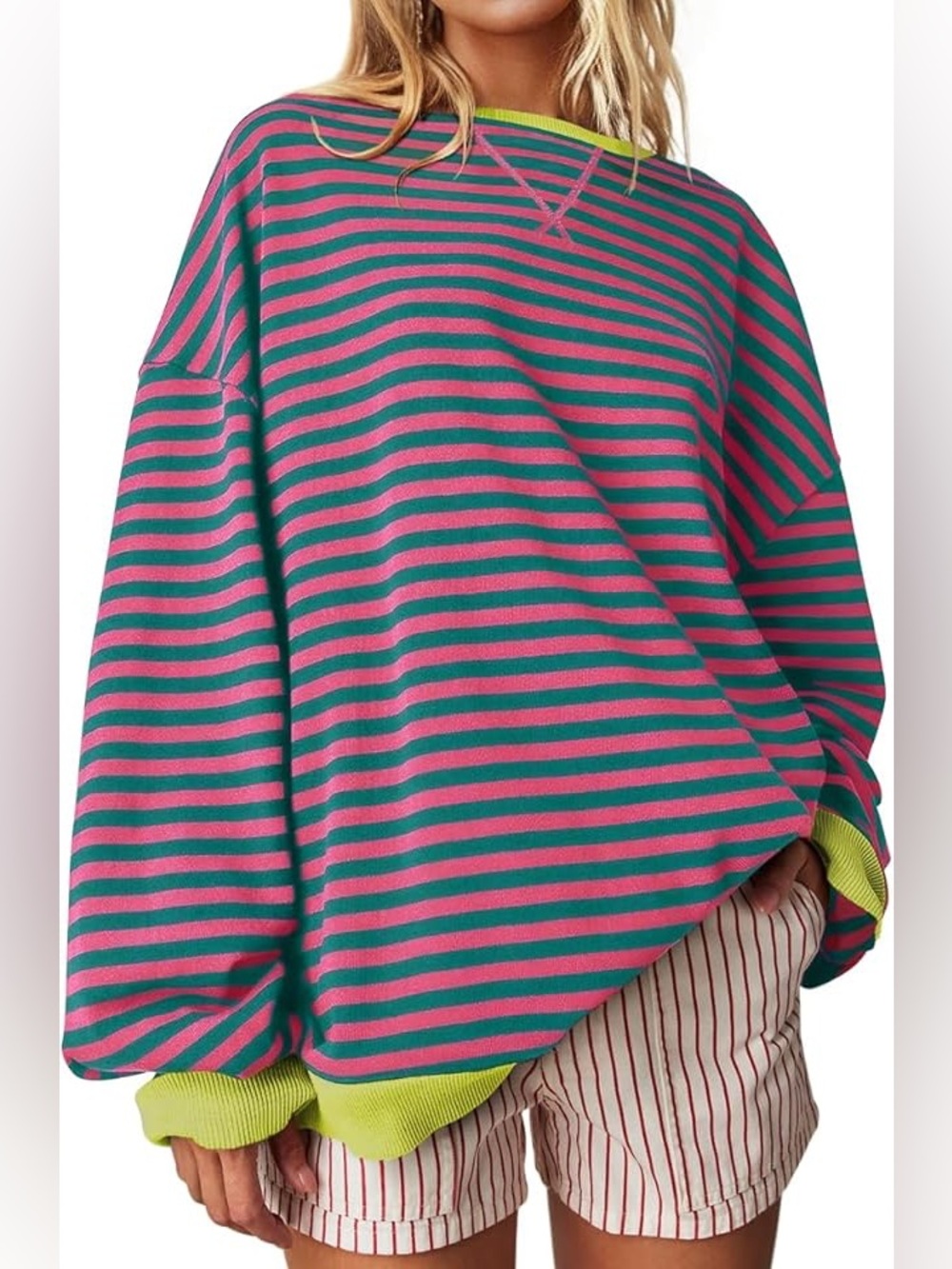 UEU Oversized Striped Crewneck Long Sleeve Color Block Pullover
Sweatshirt - Picture 5 of 11